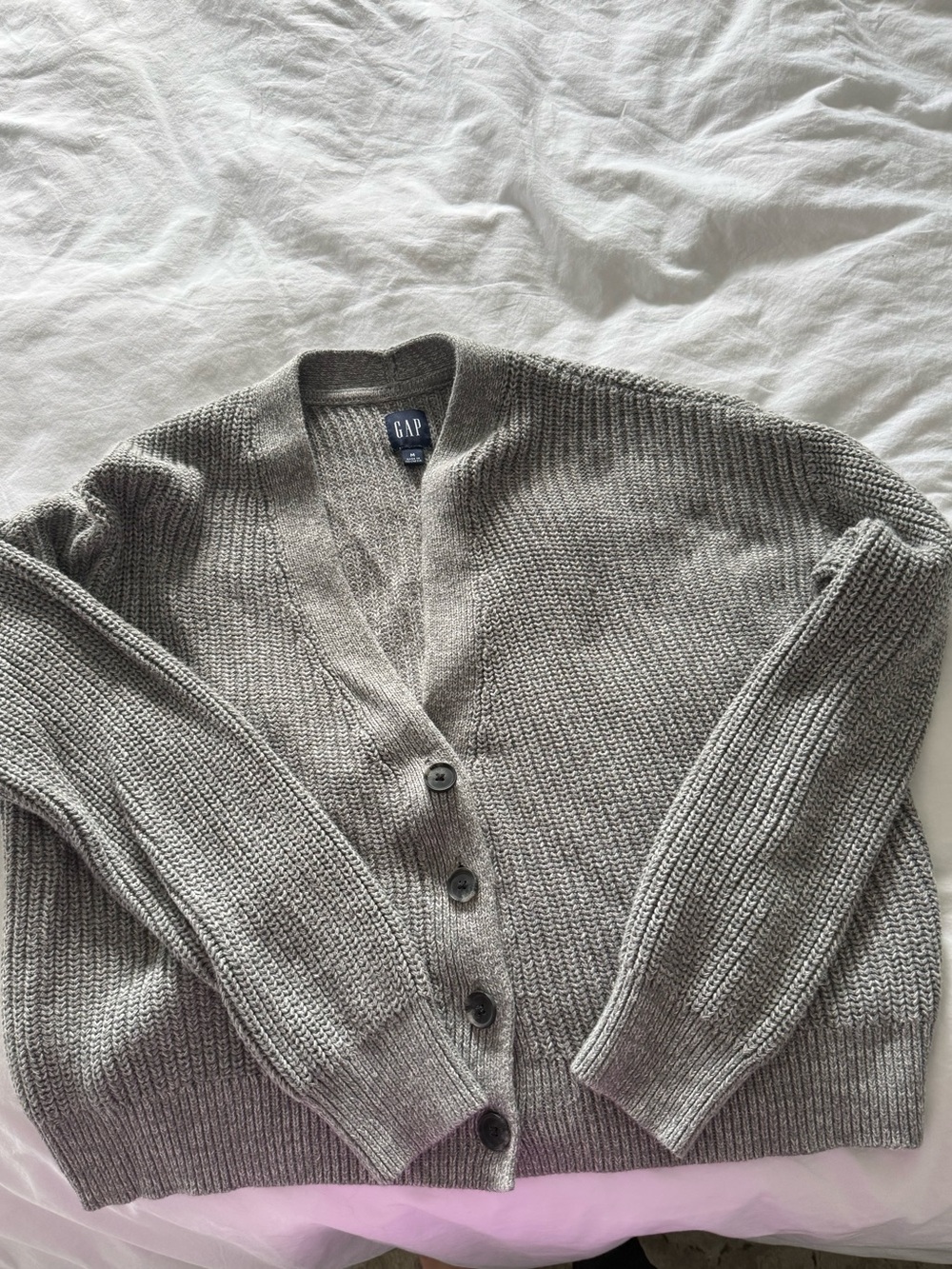 GAP Light Gray Ribbed Button Cardigan - Picture 2 of 3